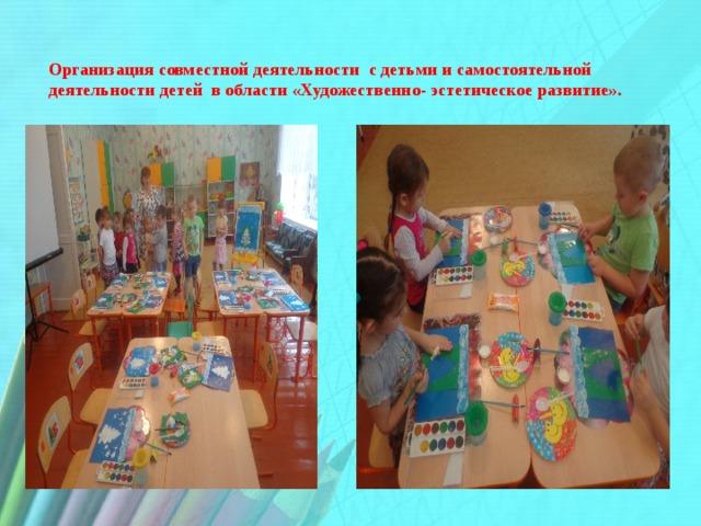 Организация совместной деятельности с детьми и самостоятельной деятельности детей в области «Художественно- эстетическое развитие». 