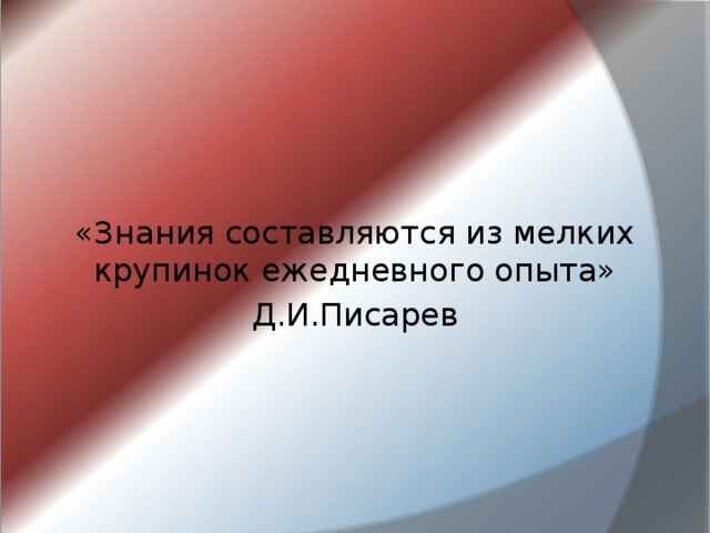«Знания составляются из мелких крупинок ежедневного опыта» Д.И.Писарев 