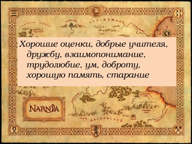 Хорошие оценки, добрые учителя, дружбу, взаимопонимание, трудолюбие, ум, доброту, хорошую память, старание 