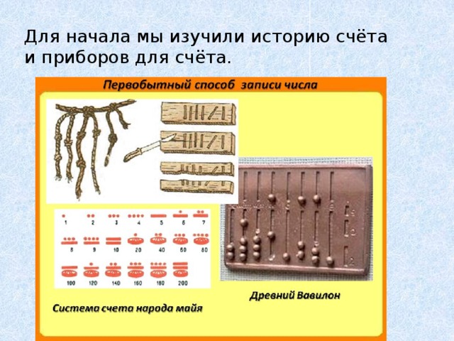 Для начала мы изучили историю счёта и приборов для счёта. 