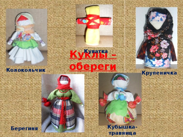 Куклы – обереги Куватка Колокольчик Крупеничка Кубышка-травница Берегиня 