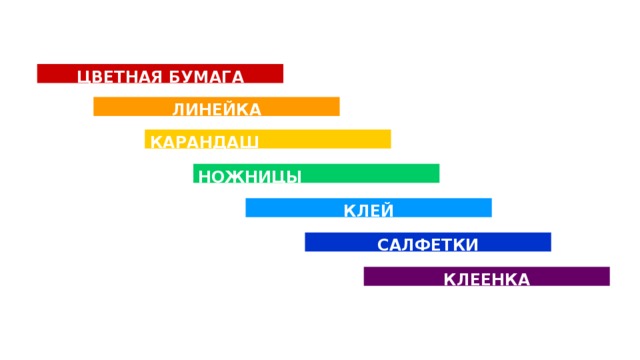 ЦВЕТНАЯ БУМАГА ЛИНЕЙКА КАРАНДАШ НОЖНИЦЫ КЛЕЙ САЛФЕТКИ КЛЕЕНКА 