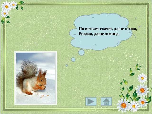 По веткам скачет, да не птица, Рыжая, да не лисица. 