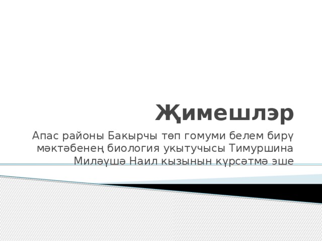 Җимешлэр Апас районы Бакырчы төп гомуми белем бирү мәктәбенең биология укытучысы Тимуршина Миләүшә Наил кызынын күрсәтмә эше 