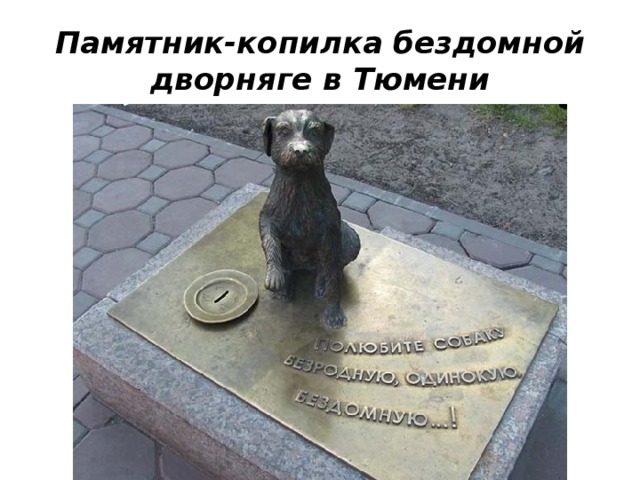 Памятник-копилка бездомной дворняге в Тюмени 