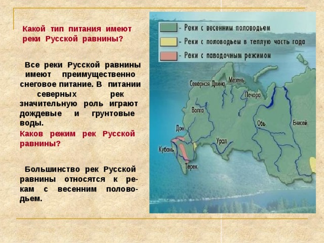 Реки Русской равнины К бассейнам каких океанов относятся реки Русской равнины? Северный Ледовитый океан Бассейн внутреннего стока Атлантический океан Распределите крупнейшие реки Русской равнины в соответствии с бассейнами, к которым они относятся: Волга, Днепр, Северная Двина, Западная Двина (Даугава), Дон, Печора, Мезень, Онега, Нева. 