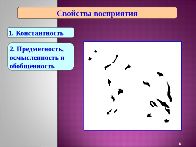 Свойства восприятия 1. Константность  2. Предметность, осмысленность и обобщенность   