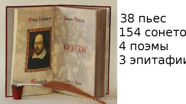  38 пьес 154 сонетов 4 поэмы 3 эпитафии  
