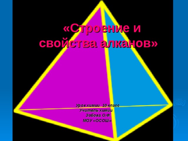  «Строение и свойства алканов»   Урок химии 10 класс Учитель химии  Зобова О.Ф. МОУ «ОСОШ» 