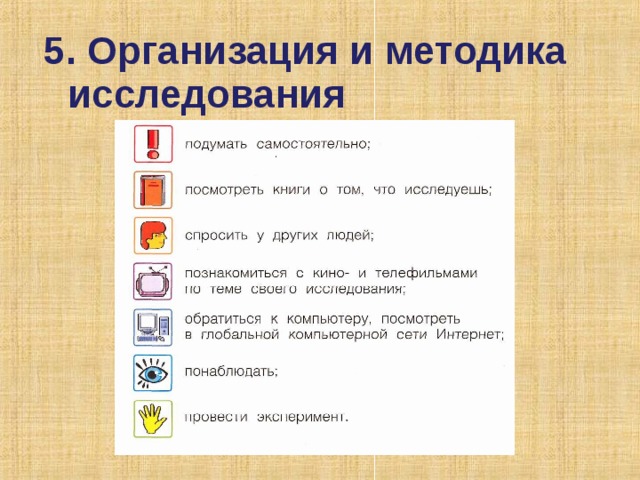 5. Организация и методика исследования 