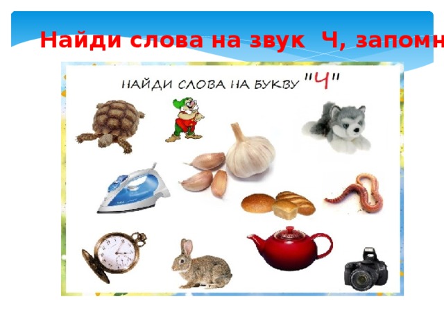 Найди слова на звук Ч, запомни. 