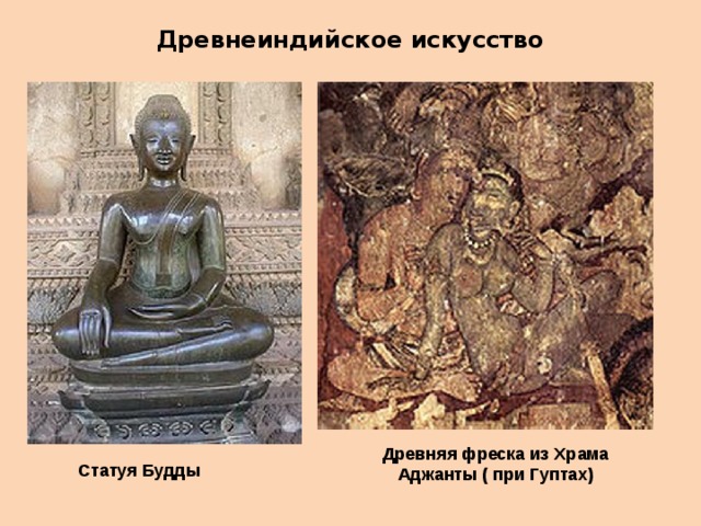 Древнеиндийское искусство Древняя фреска из Храма Аджанты ( при Гуптах) Статуя Будды  