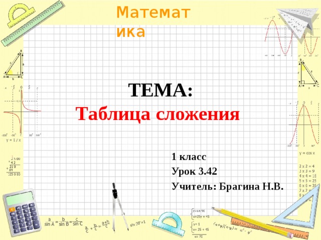 ТЕМА:  Таблица сложения 1 класс Урок 3.42 Учитель: Брагина Н.В. 