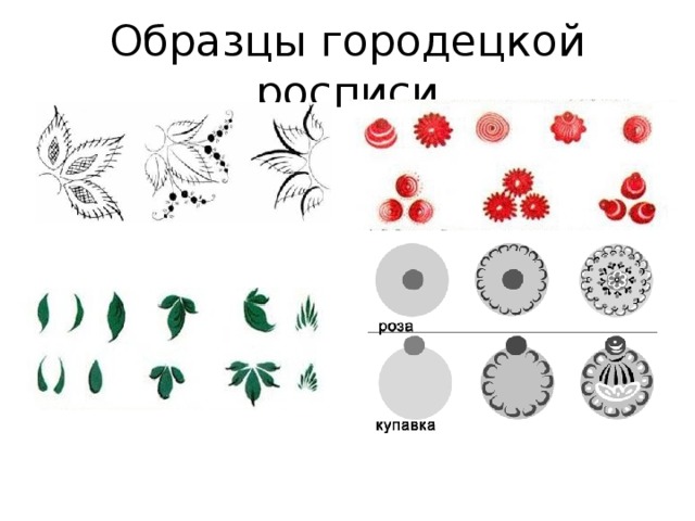 Образцы городецкой росписи 