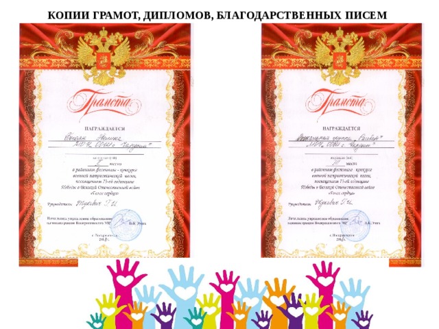 КОПИИ ГРАМОТ, ДИПЛОМОВ, БЛАГОДАРСТВЕННЫХ ПИСЕМ 