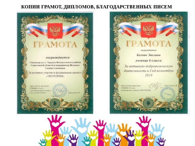 КОПИИ ГРАМОТ, ДИПЛОМОВ, БЛАГОДАРСТВЕННЫХ ПИСЕМ 