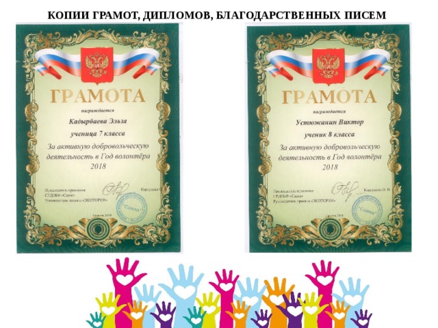 КОПИИ ГРАМОТ, ДИПЛОМОВ, БЛАГОДАРСТВЕННЫХ ПИСЕМ 