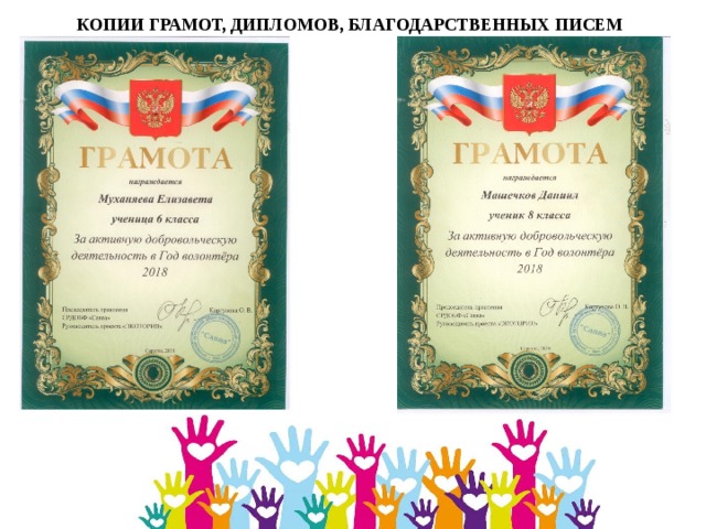 КОПИИ ГРАМОТ, ДИПЛОМОВ, БЛАГОДАРСТВЕННЫХ ПИСЕМ 