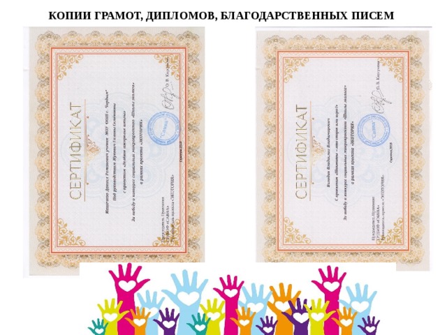 КОПИИ ГРАМОТ, ДИПЛОМОВ, БЛАГОДАРСТВЕННЫХ ПИСЕМ 