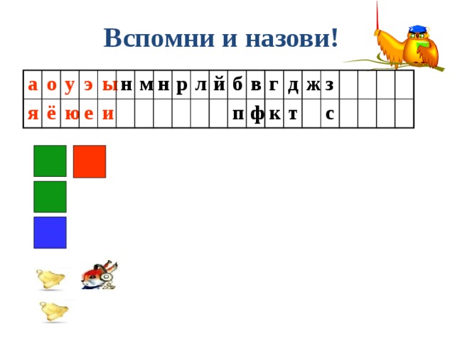 Вспомни и назови! а о я ё у ю э е ы и н м н р л й б в п ф г д к ж т з с  