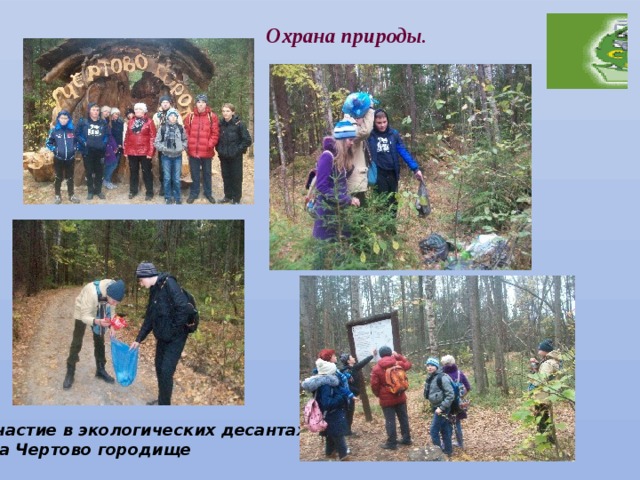 Охрана природы . Участие в экологических десантах  на Чертово городище 