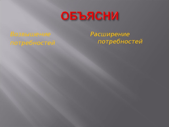 Возвышение потребностей Расширение потребностей 