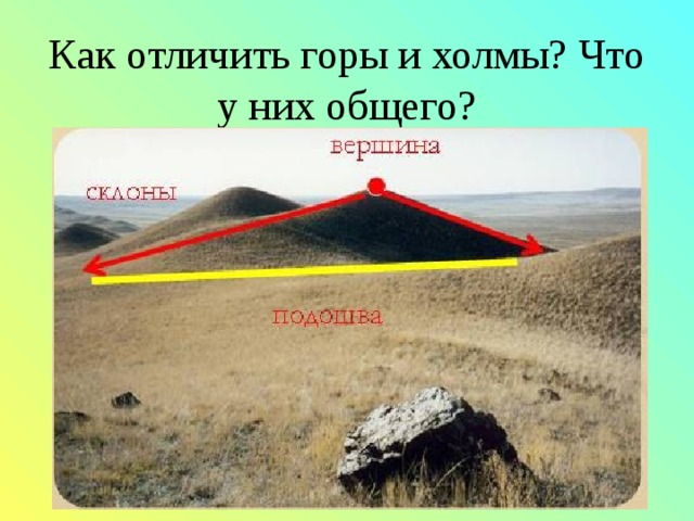 Как отличить горы и холмы? Что у них общего? 