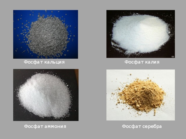 Фосфат кальция Фосфат калия Фосфат аммония Фосфат серебра 