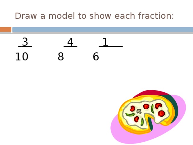 Draw a model to show each fraction:   3     4    1 10    8    6   