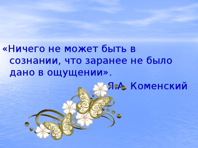 «Ничего не может быть в сознании, что заранее не было дано в ощущении». Я.А. Коменский 