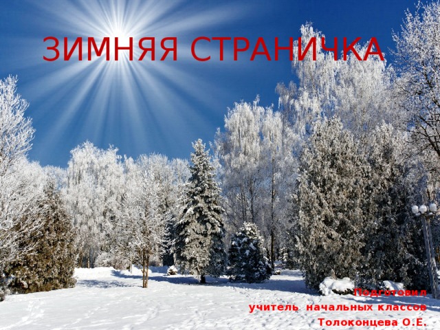ЗИМНЯЯ СТРАНИЧКА Подготовил  учитель начальных классов Толоконцева О.Е. 