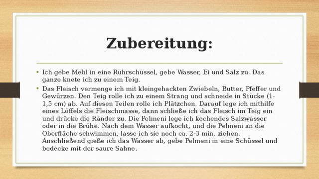 Zubereitung: