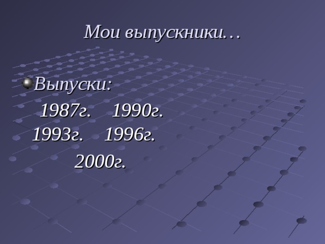 Мои выпускники… Выпуски:   1987г. 1990г. 1993г. 1996г.  2000г.  