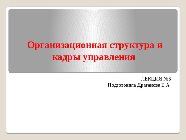  Организационная структура и кадры управления   ЛЕКЦИЯ №3 Подготовила Драганова Е.А. 