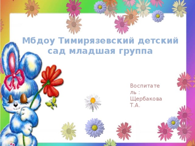 Мбдоу Тимирязевский детский сад младшая группа Воспитатель : Щербакова Т.А. 