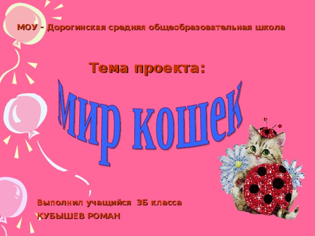 МОУ – Дорогинская средняя общеобразовательная школа Тема проекта: Выполнил учащийся 3Б класса КУБЫШЕВ РОМАН 