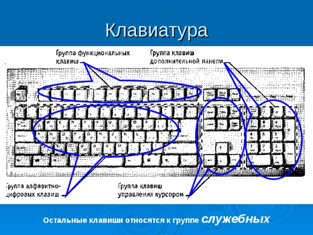 Клавиатура Остальные клавиши относятся к группе служебных 