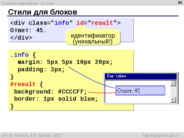  Стили для блоков  info 