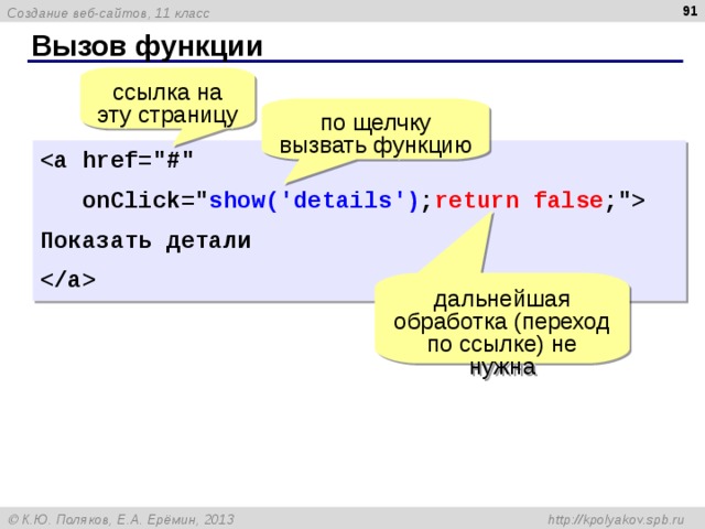  Вызов функции ссылка на эту страницу по щелчку вызвать функцию   onClick=