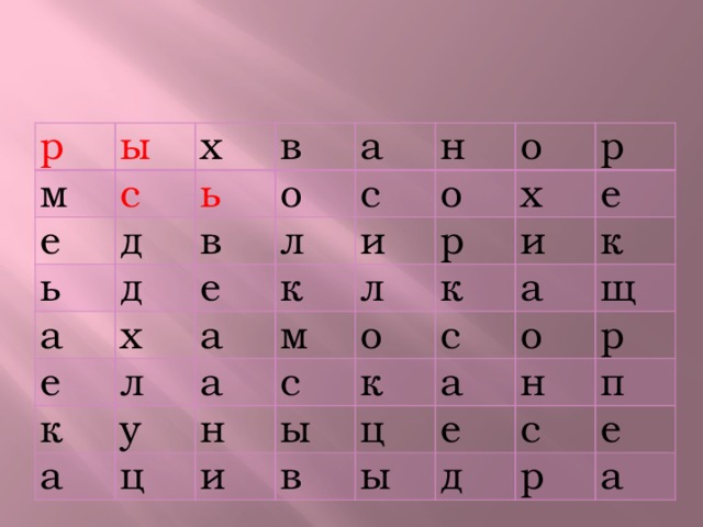 р ы м с  е х в ь ь д д о в а а х е с л е н к  л о о к и а а у м а х р л р ц к е с о н и и ы к а к с в а щ о ц ы р е н п д с е р а 
