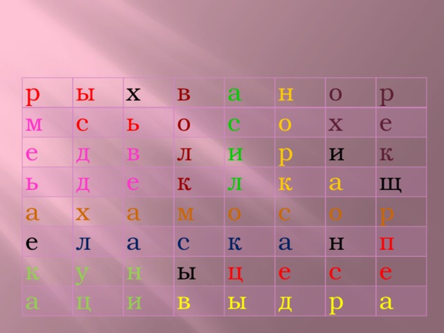р ы м с е х в ь ь д д о в а а х е с л е н к л о о к и а а у м а х р л р ц к е с о н и и ы к а к с в а щ о ц ы р е н п д с е р а 