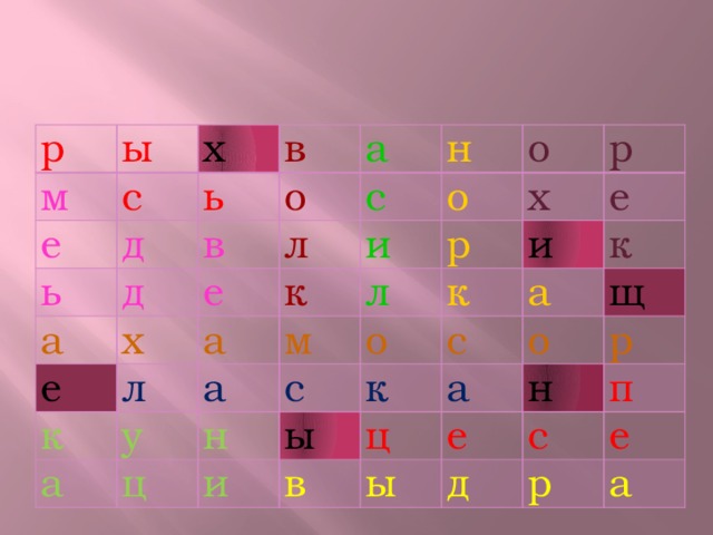 р ы м с е х в ь ь д д о в а а х е с л е н к л о о к и а а у м а х р л р ц к е с о н и и ы к а к с в а щ о ц ы р е н п д с е р а  
