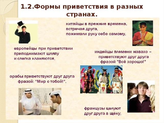 1.2.Формы приветствия в разных странах. 