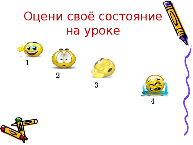 Оцени своё состояние на уроке 1 2 3 4 