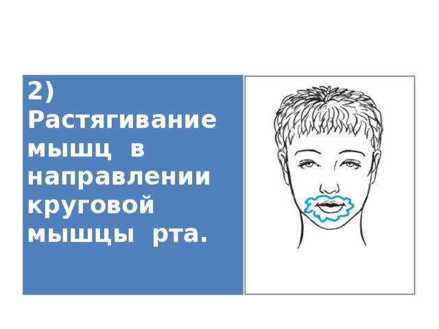 2) Растягивание мышц в направлении круговой мышцы рта.   