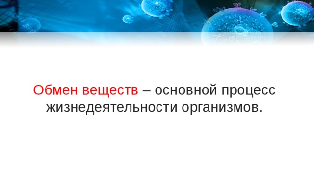 Обмен веществ – основной процесс жизнедеятельности организмов. 