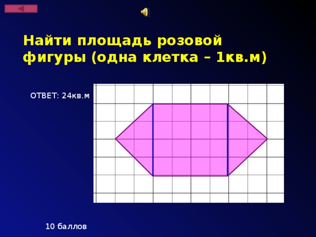 Найти площадь розовой фигуры (одна клетка – 1кв.м) ОТВЕТ: 24кв.м 10 баллов