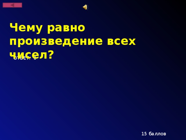 Чему равно произведение всех чисел?  ОТВЕТ: 0 15 баллов