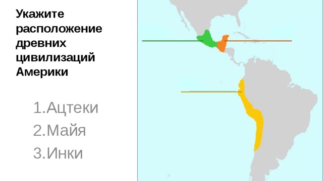 Укажите расположение древних цивилизаций  Америки