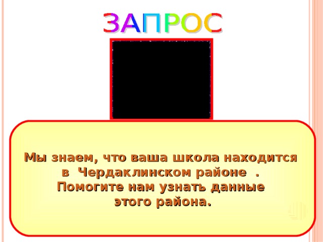Мы знаем, что ваша школа находится в Чердаклинском районе . Помогите нам узнать данные этого района. 